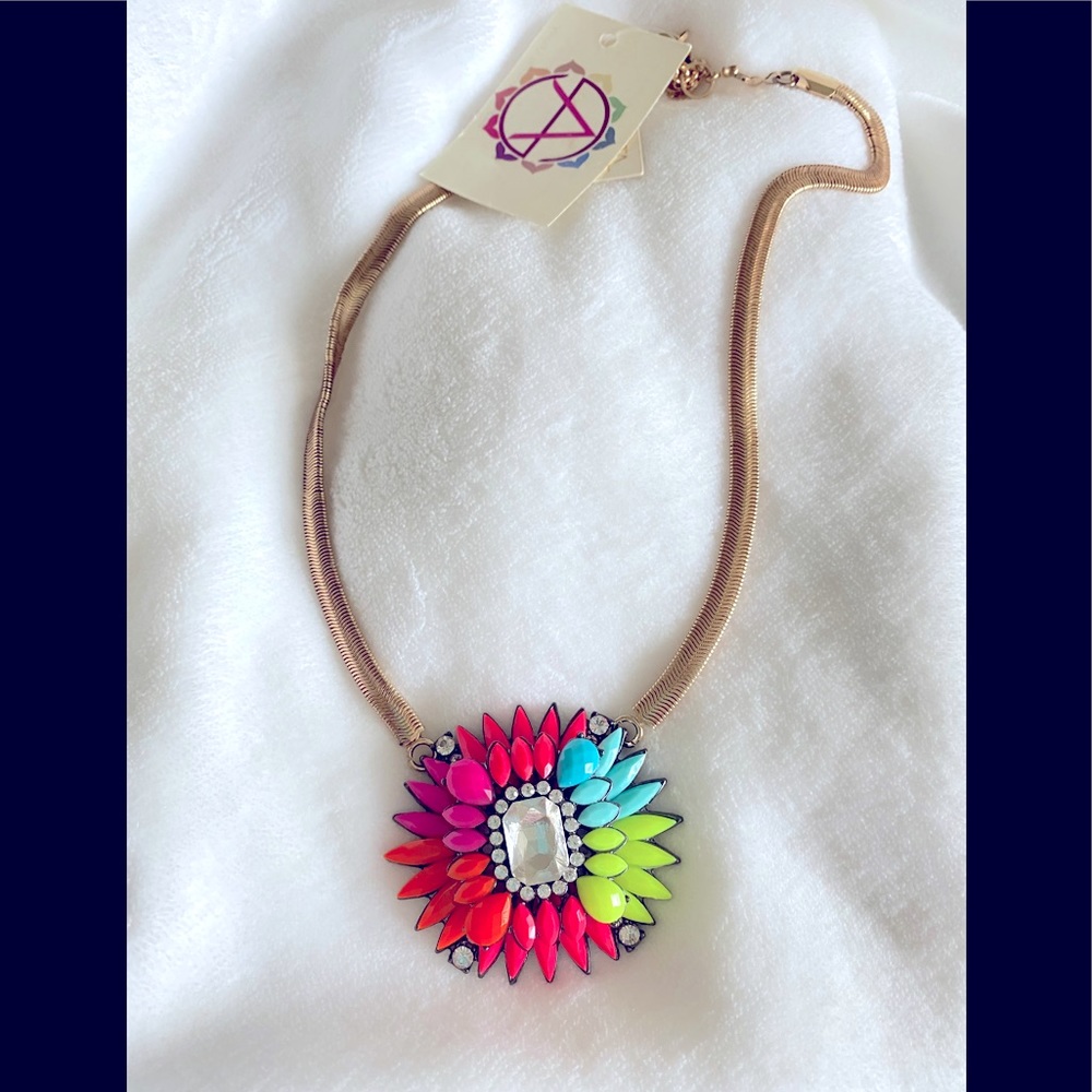 Rainbow pendant - resin and gold-tone brass